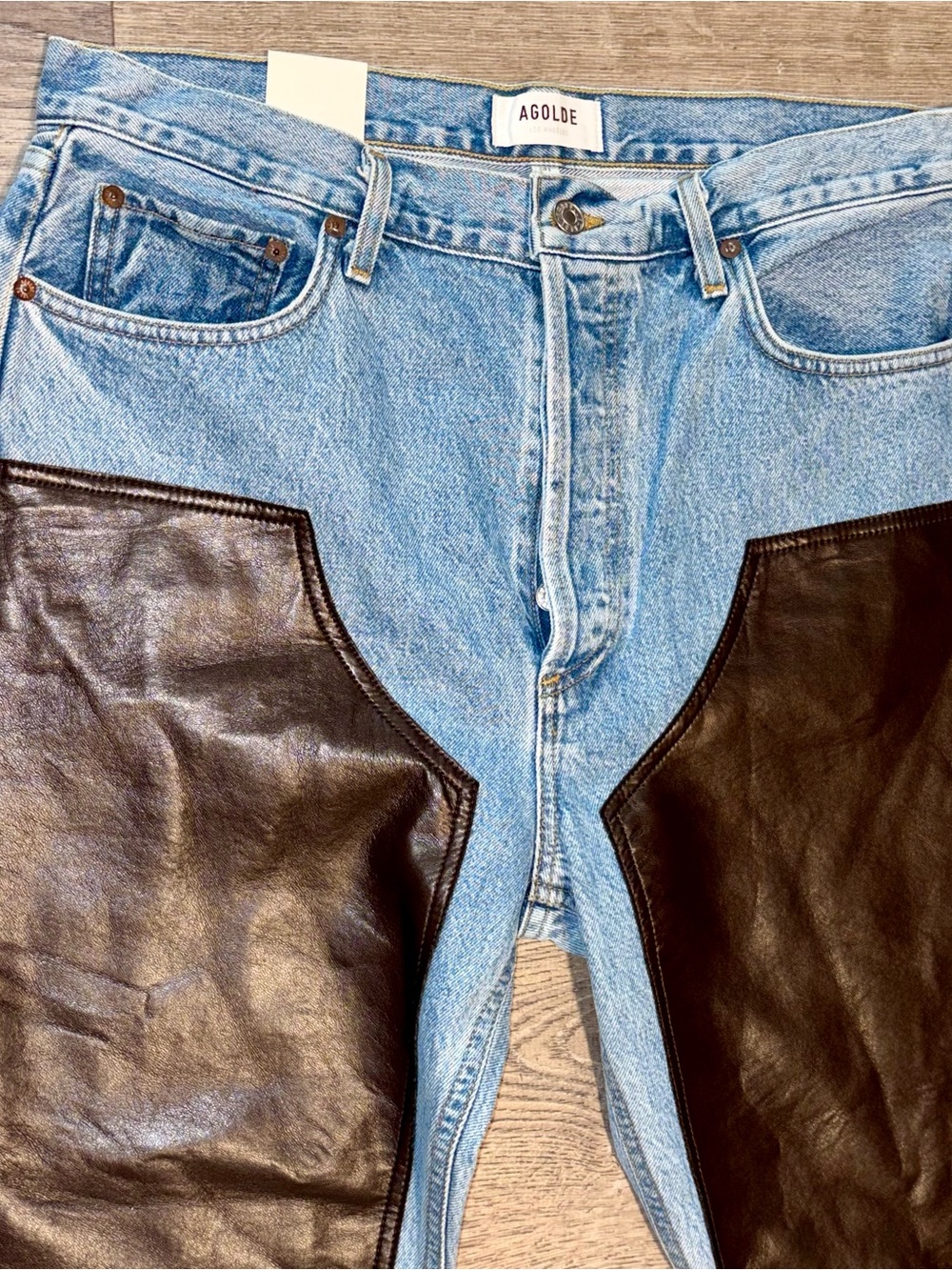 Agolde Ryder High-Rise Leather-Panel Jeans size 31 NWT $325 regular price - Picture 5 of 9